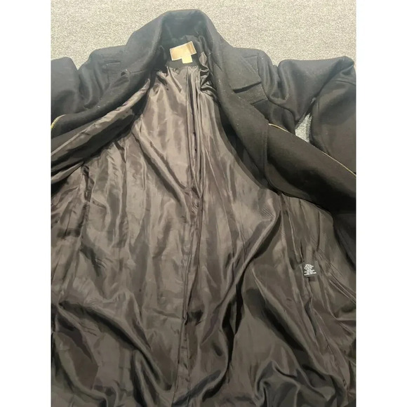 Michael Michael Kors Womens Black Wool Long Sleeve Zip Pockets Trench Coat Sz S - Picture 6 of 12